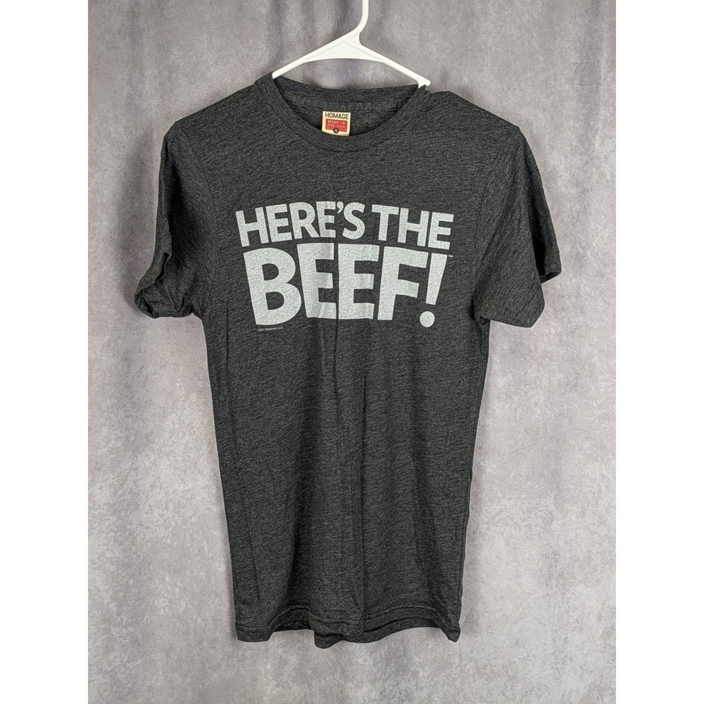 Homage Heres The Beef Graphic T-Shirt‎ Charcoal Gray Heather Small Made in USA